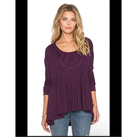 Free people lace trimmed distressed purple babydoll boho keyhole on back top S - Picture 8 of 8